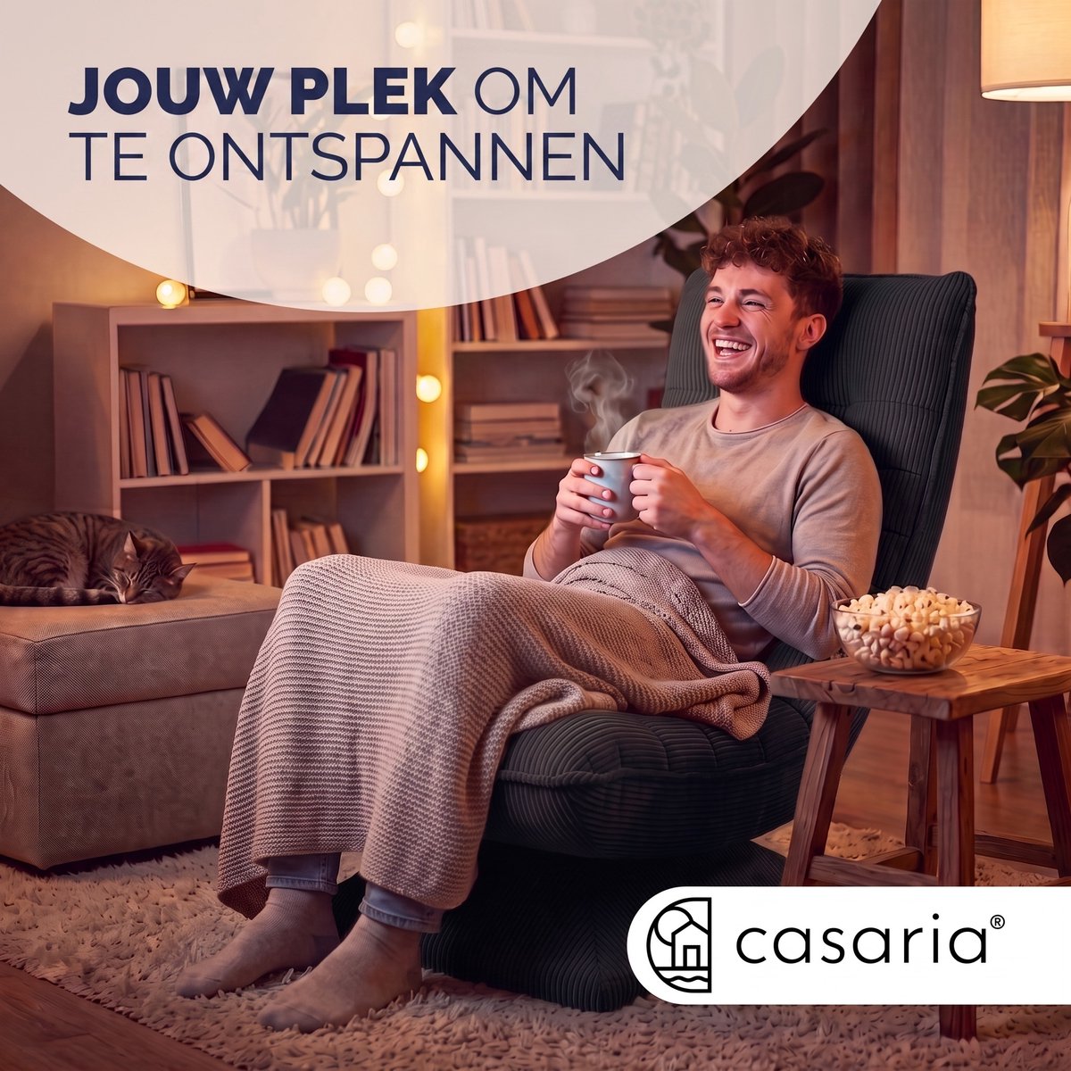 Casaria Casaria Cord Zwarte Relaxstoel - afbeelding 5