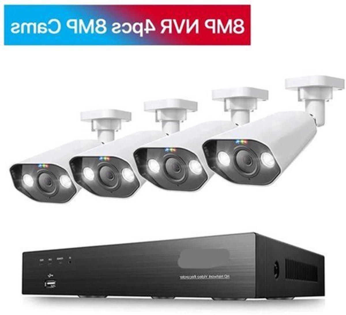 4K Beveiligingssysteem – IP Camera Systeem – Ultra HD Beveiliging – Nachtzicht Camera – PoE Installatie - 4 Stuks - 8MP camera – Ingebouwde HDD: Geen