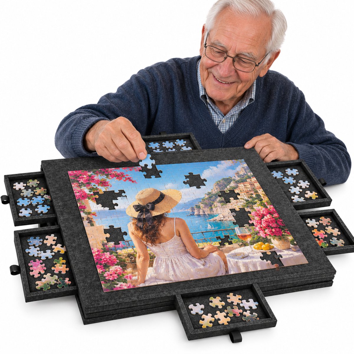 Currero Puzzeltafel Met Lades 1000 Stukjes - Puzzelbord - Puzzelmat - Opbergsysteem - Vilt - Met Deksel - Legpuzzel Accessoires - 1000 Pcs