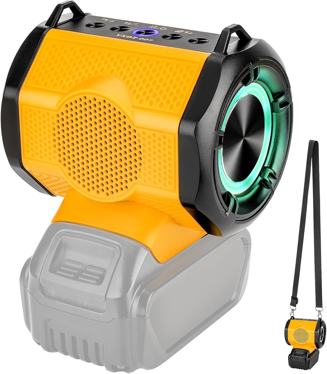 Bluetooth Speaker voor Dewalt 20V Accu, Draadloze 20W Portable Speaker met Bluetooth 5.3, TWS Stereo-koppeling en tot 24 Uur Afspeeltijd, Geschikt voor Dewalt 20V Accu's