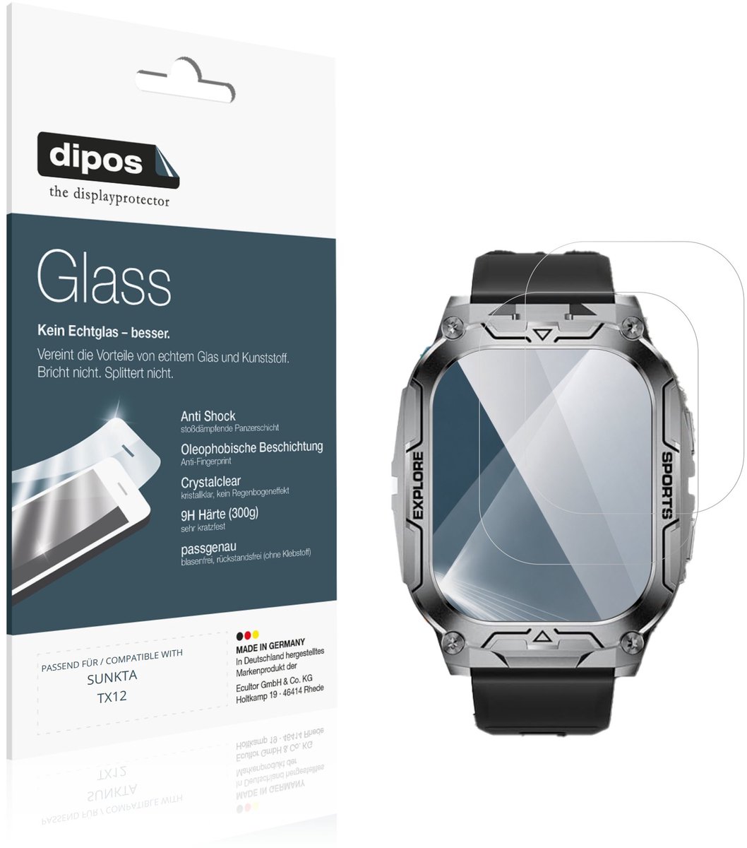 dipos – 2x Pantserfolie geschikt voor SUNKTA TX12 | 9H Screenprotector
