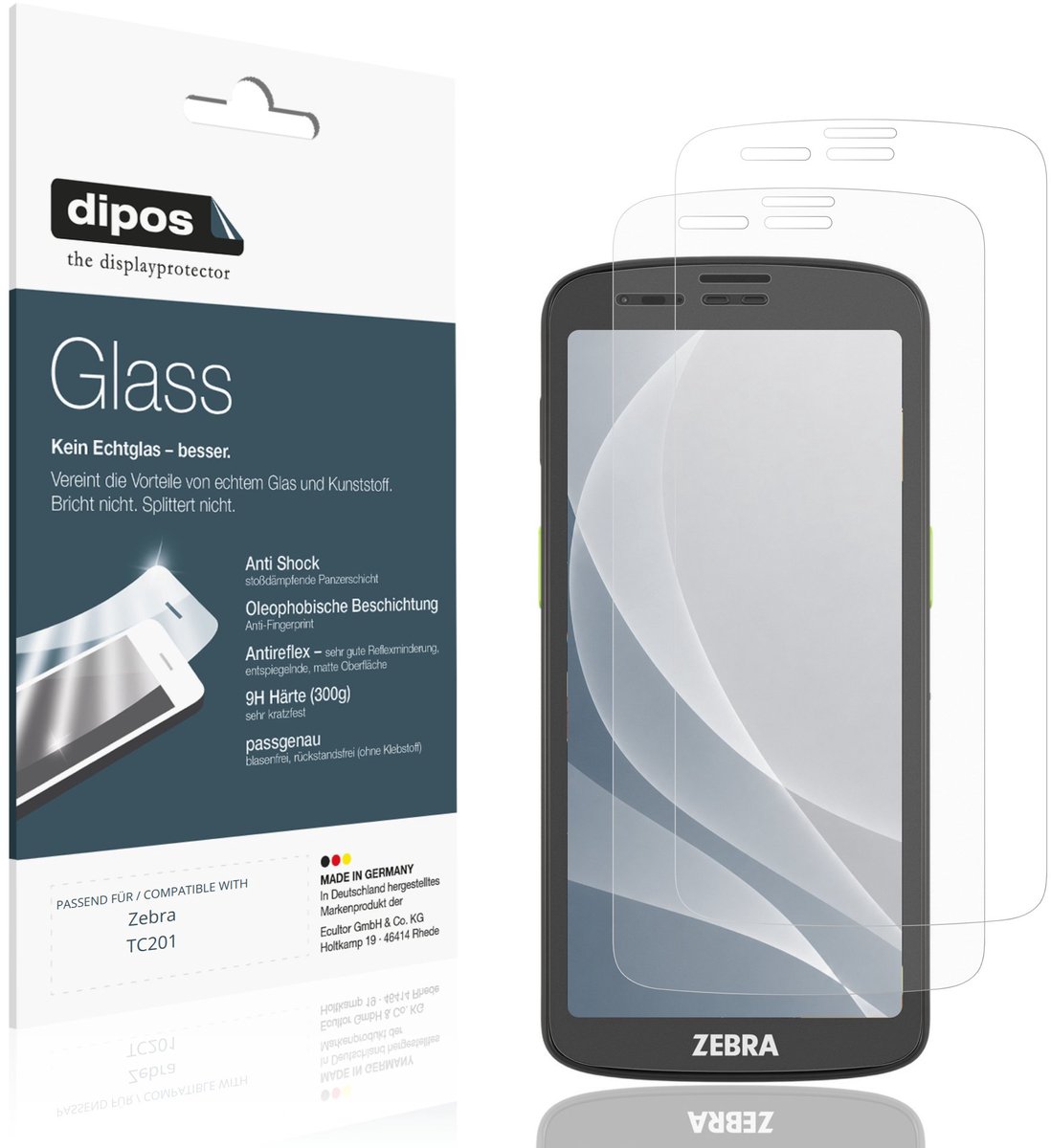 dipos – 2x Matte Pantserfolie geschikt voor Zebra TC201 | 9H Screenprotector