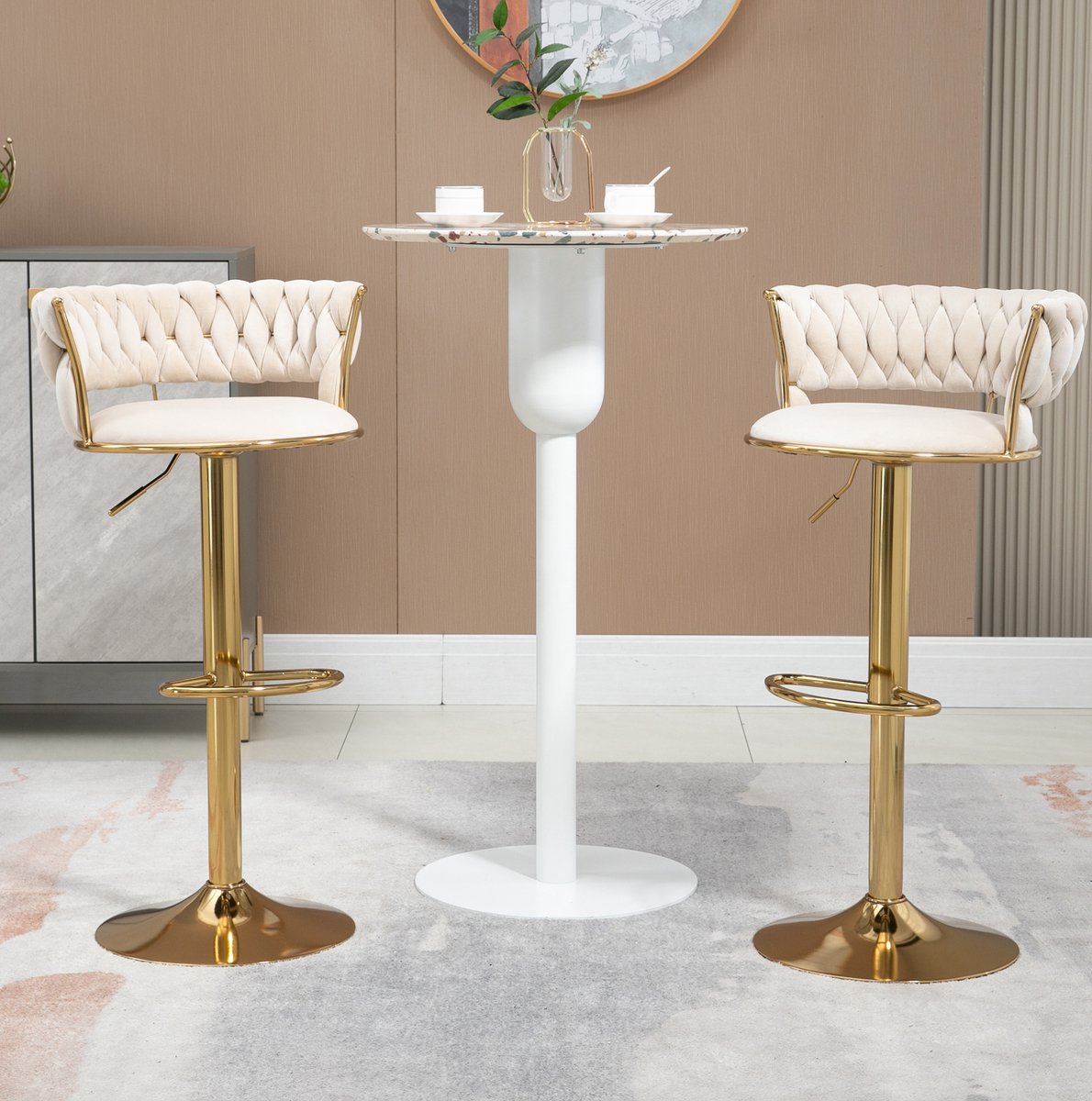 MODFU - Barkruk Set Van 2 - Draaibaar - Hoogteverstelbaar - Velvet - Ivory