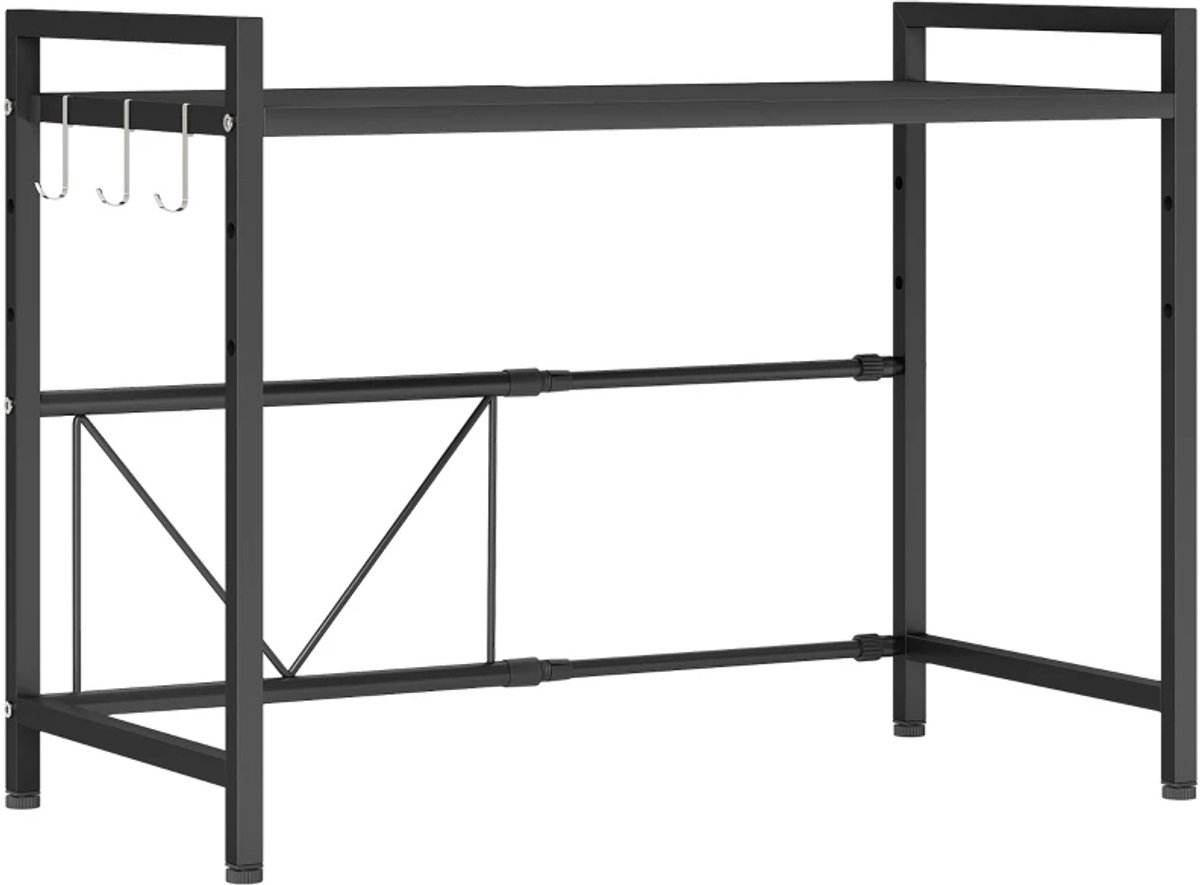 Keukenonderkast - Magnetronplank Met 3 Haken - Uitschuifbaar - Metaal - 40 cm Hoog - Zwart