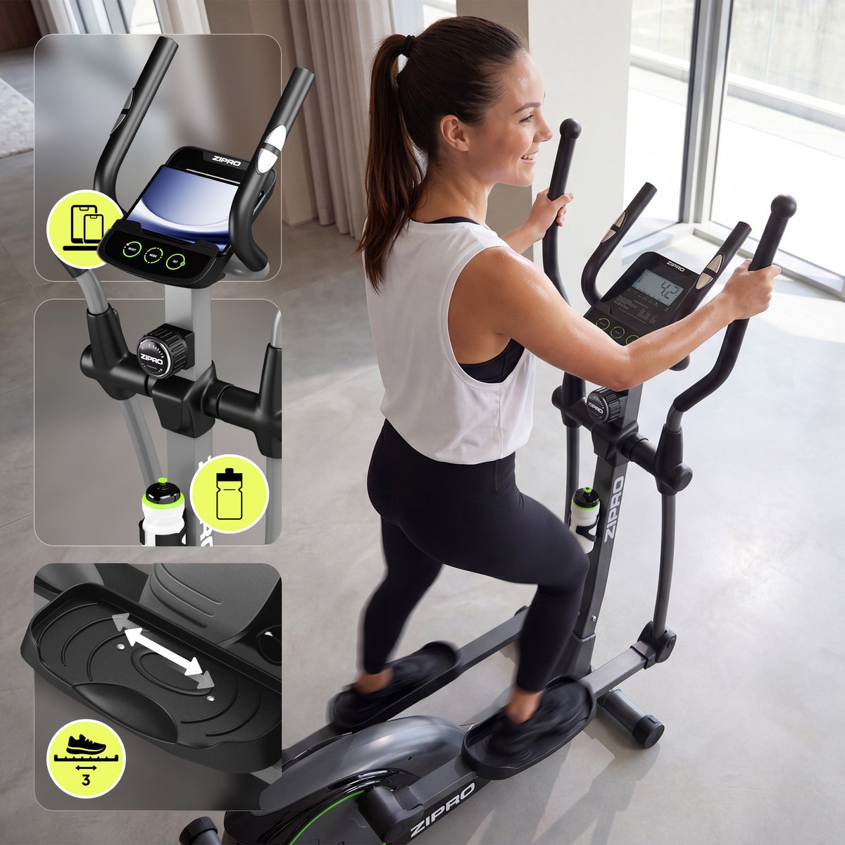 Zipro Hulk Magnetische Crosstrainer, Hartslagsensoren, - afbeelding 3