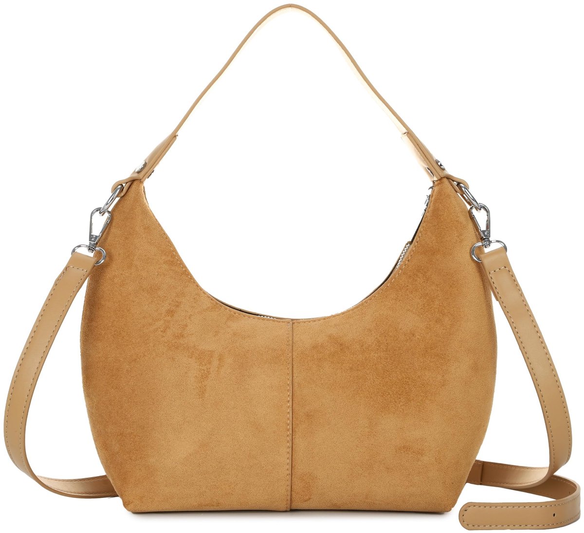Elzusha - Hobo Handtas van Faux Suède - Khaki - 31 x 23.5 cm