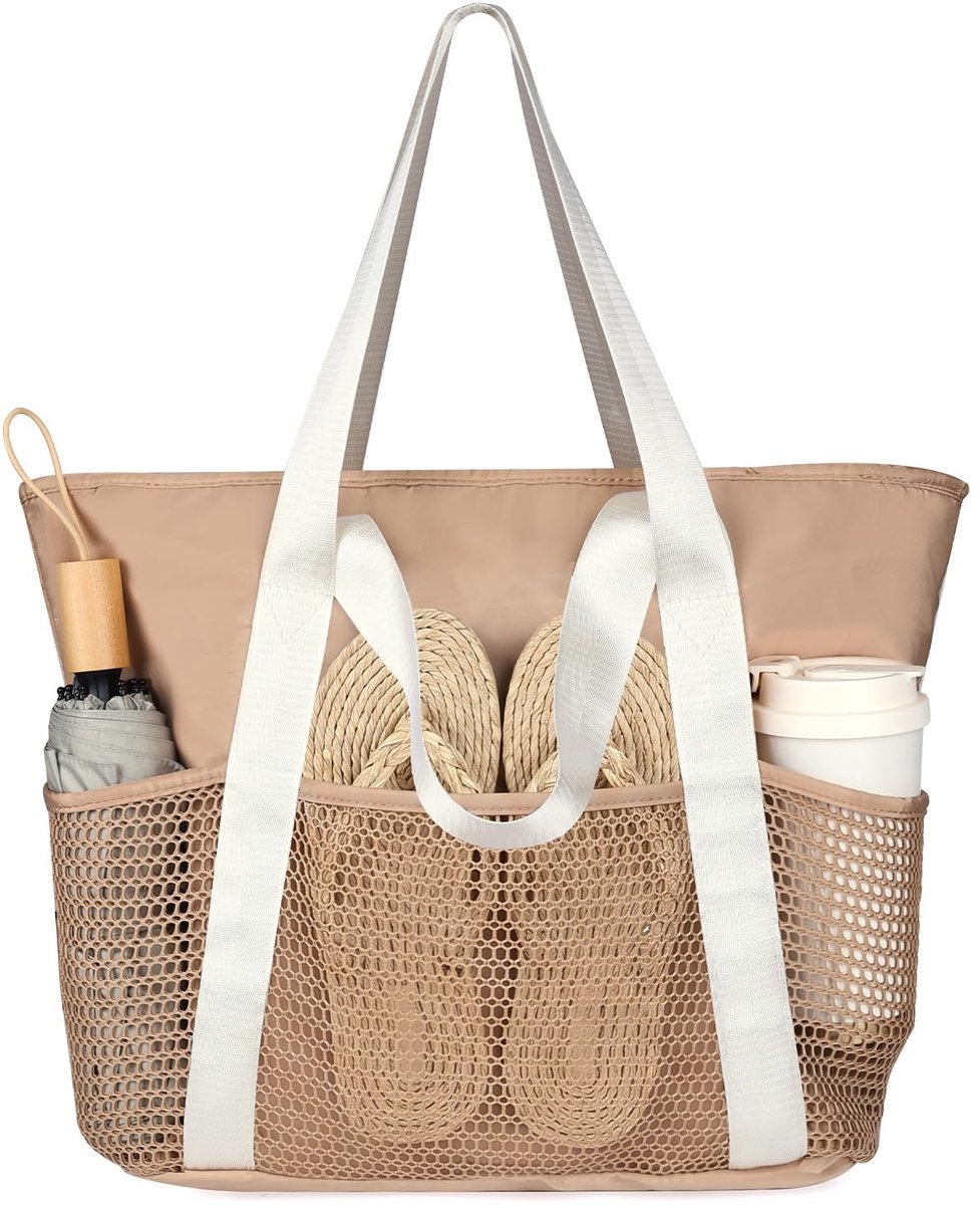 Elzusha - Grote Waterdichte Strandtas met Rits en Mesh
