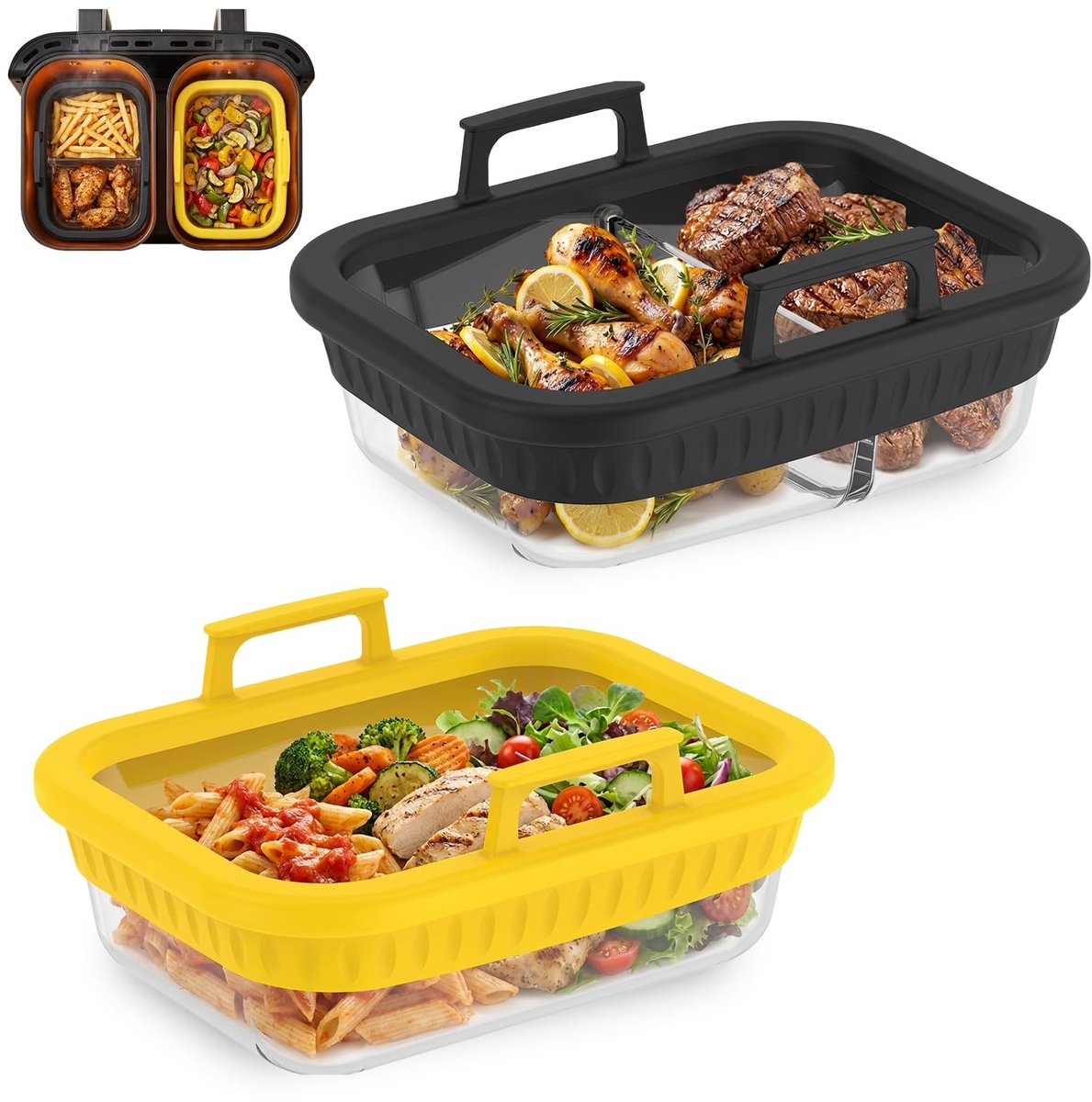 Elzusha - Set van 2 Glazen Ovenschalen voor Airfryer