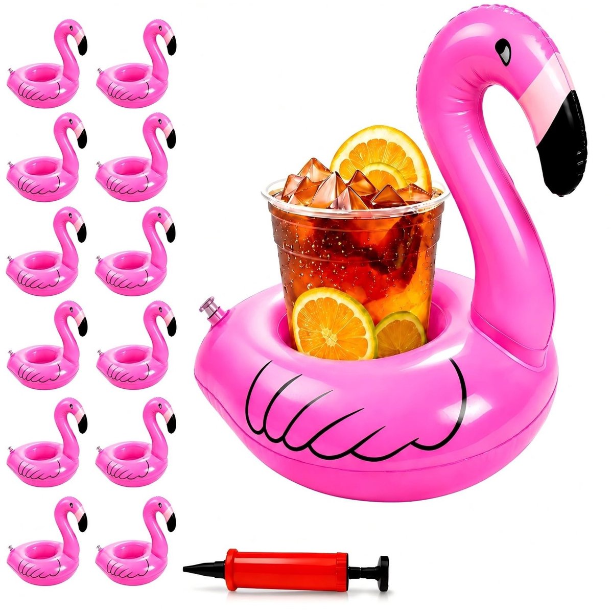 Elzusha - 12 Opblaasbare Bekerhouders - Flamingo voor Zwembad en Strandfeesten