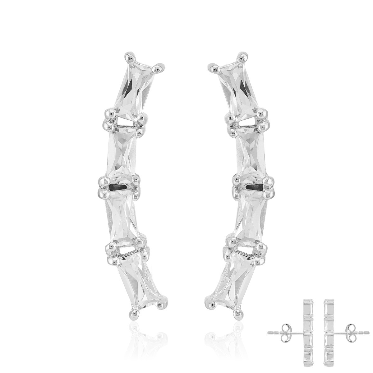 Cavill - Zilveren oorbellen 925 Sterling Zilver Gerhodineerd - 0,99 ct Witte topaas baguette - Elegante lichte oorbellen dames 20 mm