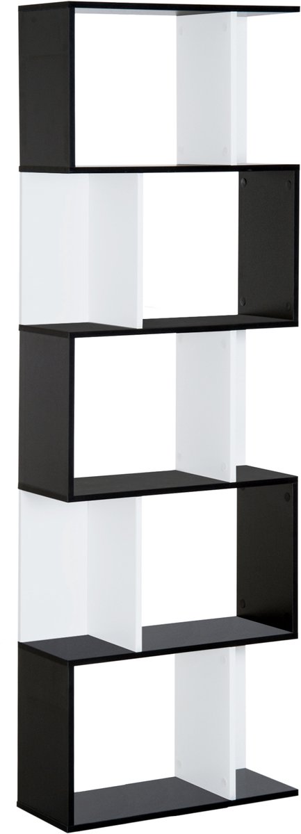 ECTEATOY® Boekenkast - met 5 planken en vakverdeling - 60 x 24 x 184,5 cm - wit en zwart