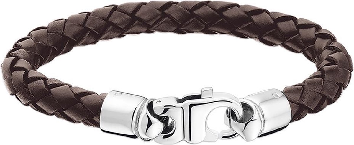 Vigor Armband Leer 7 mm 21 cm - Staal
