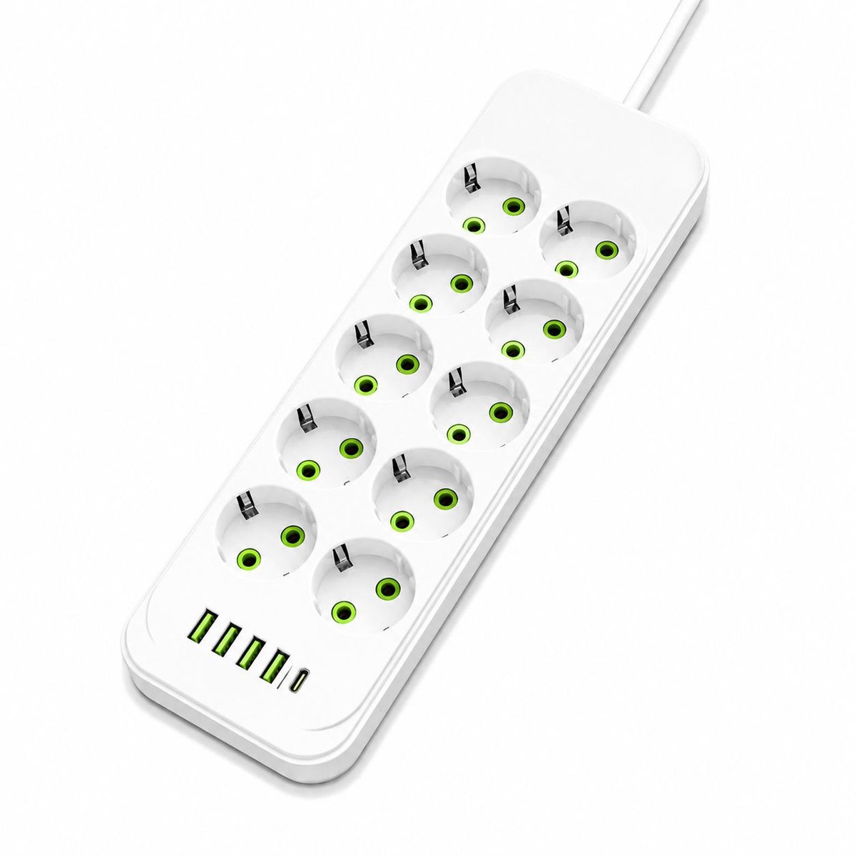 Stekkerdoos met 4 Stopcontacten / Wandcontactdoos met Individuele Schakelaars / Stopcontact Splitter met 2 USB-A & 1 Type-C Poort / 10A Snellader voor Smartphone / 2500W Overbelastingsbeveiliging / Wit Muurstopcontact voor Thuis, Kantoor en Keuken