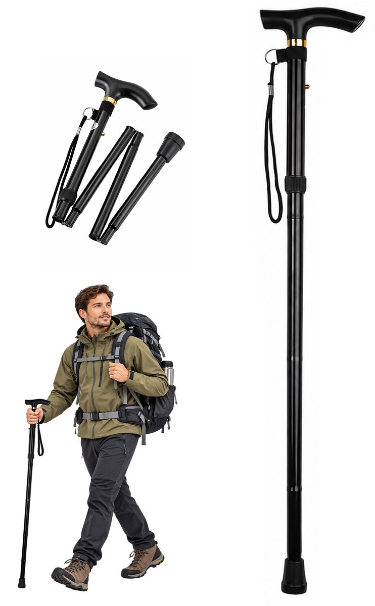 Opvouwbare wandelstok - Verstelbaar 85-95 cm - Zwart