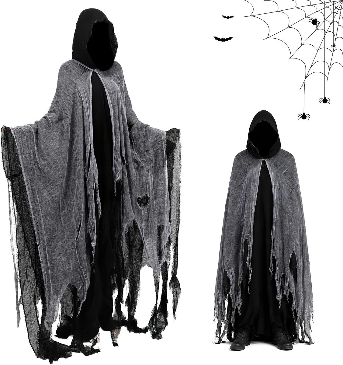 Griezelig spokkostuum voor volwassenen met capuchon, perfecte Halloween-cape voor feesten en verkleedpartijen