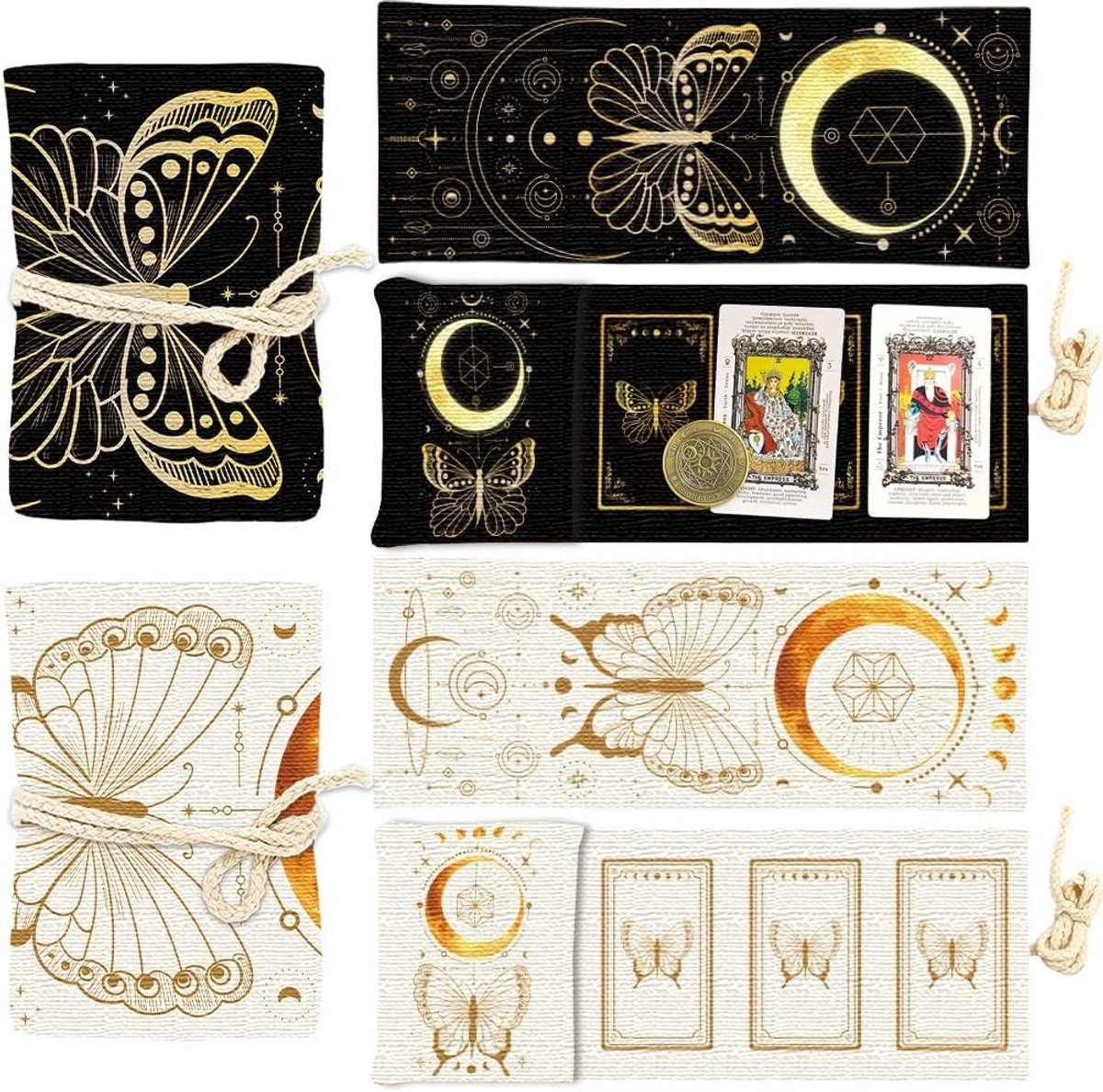 Set van 2 Tarotkaarten in 2 Kleuren met Maanfase Motief en Kleine Opbergzak voor Orakelkaarten Accessoires 16 x 13 cm