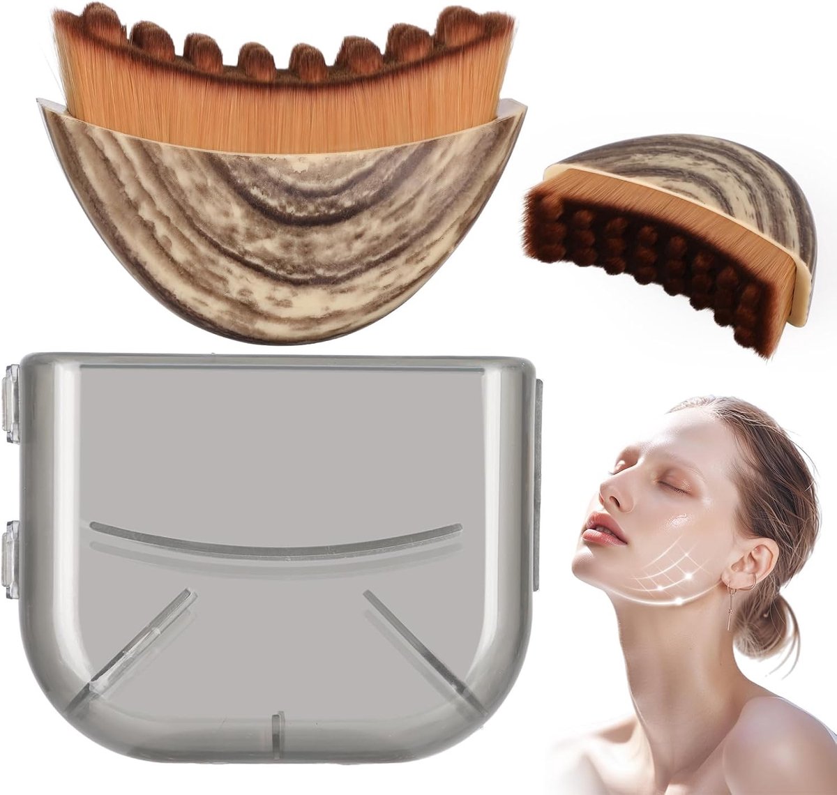 Lymfedrainage Gezichtsborstel Set van 2, Alpine Fiber, Gezichtsmassager, Contour Borstel voor Kaken met Opbergdoos