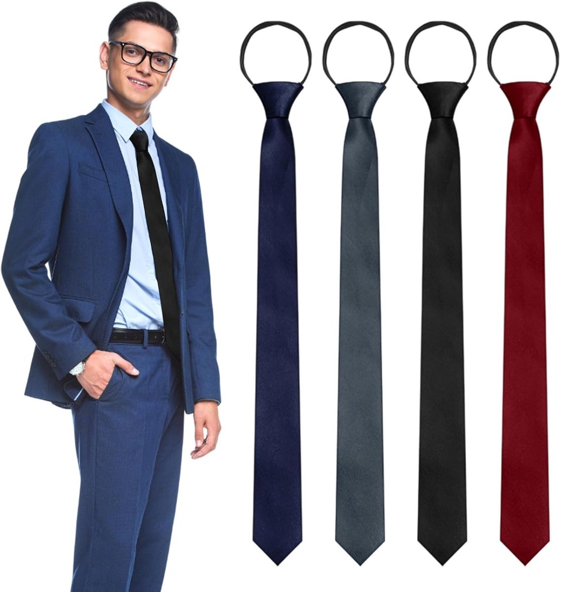 4 Stuks Heren Strikjes - Klassieke Formele Strikjes, Vooraf Gemaakt, Verstelbare Zipper Band, Ideaal voor Zaken en Feestelijke Gelegenheden