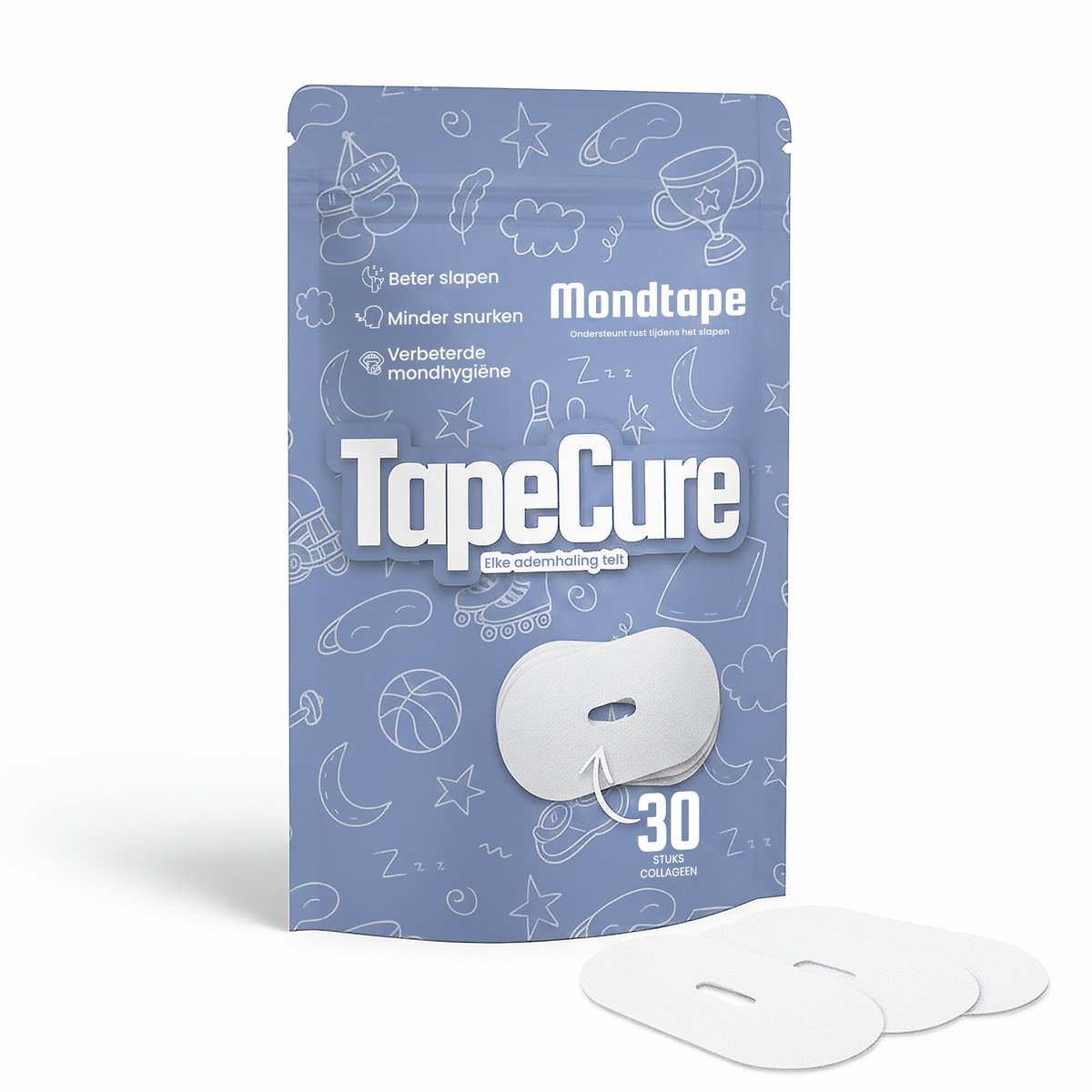 TapeCure Mondtape - Mouth Tape - Myotape - Anti Snurk Mondpleisters - 30 Stuks - Hypoallergeen - Met Collageen & Veilig Ademgaatje
