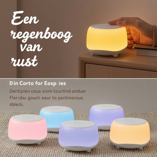 White Noise Machine - Witte Ruis Apparaat met 34 Slaapgeluiden - Slaaphulp voor Baby's en Volwassenen - Nachtlampje met 7 Kleuren - Draadloos & Oplaadbaar - Timerfunctie - Draagbare Slaapmachine - Wit — afbeelding 2