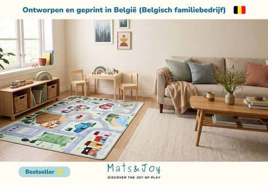 Mats & Joy® Village Auto Speelmat 110x170cm - Fluweelzacht - Anti-slip - Wasbaar - Groot Auto Speeltapijt voor Kinderen - Speelkleed Baby – Autokleed — afbeelding 4