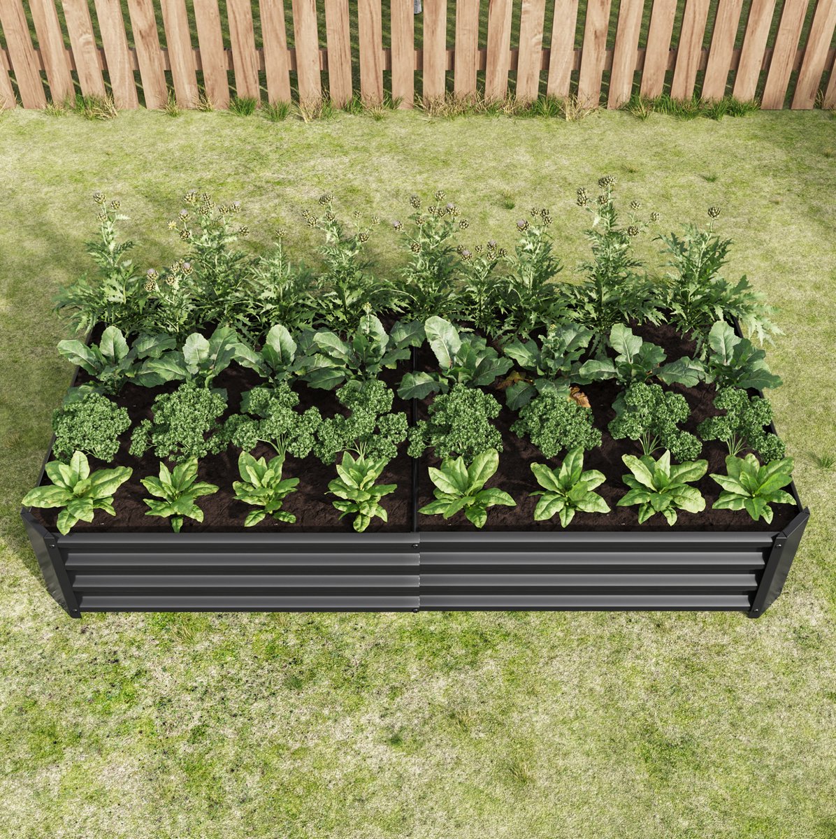 Moestuinbak – 180 x 90 x 30 cm – Metaal – Zwart – Zonder Bodem – Voor Groenten, Kruiden en Bloemen