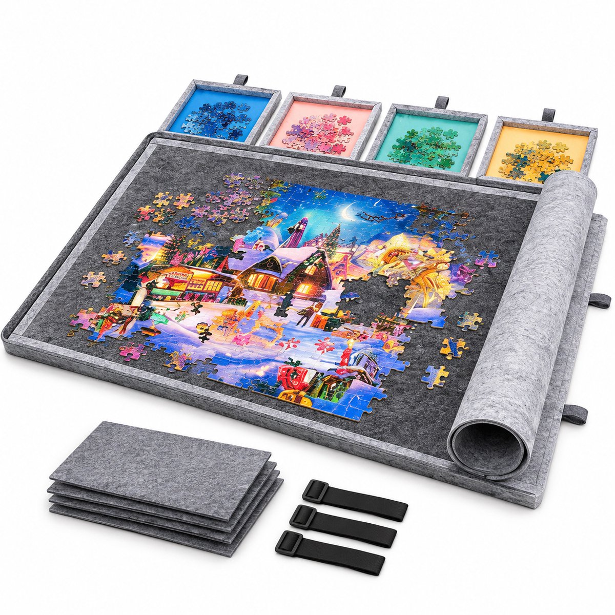 Currero Puzzeltafel Met Lades 1000 Stukjes - Puzzelbord - Puzzelmat - Opbergsysteem - Vilt - Met Deksel - Legpuzzel Accessoires - 1500 Pcs
