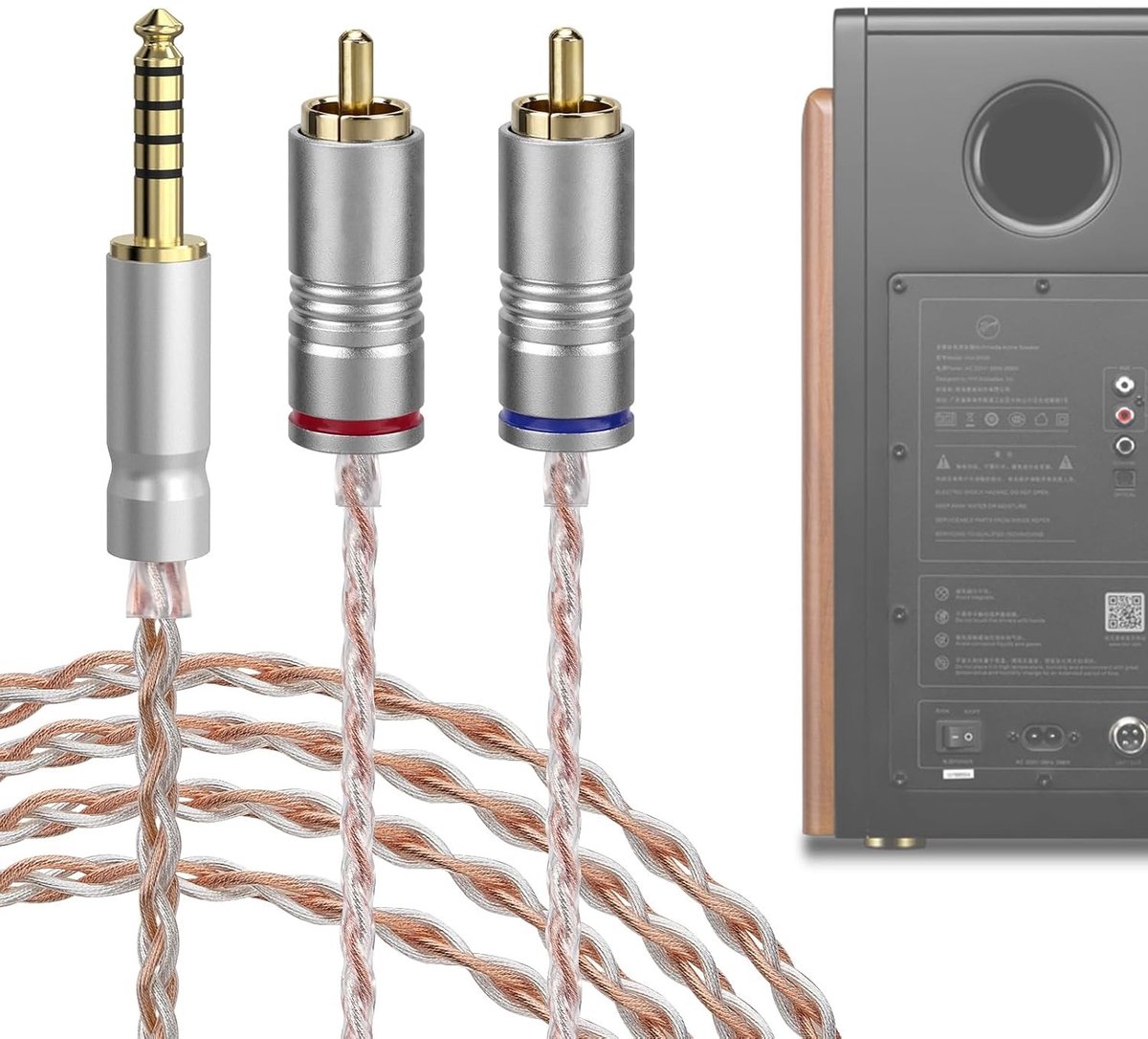Balanced Dual RCA Audio Kabel 0.5cm, OCC Koper met Zilvercoating, HiFi Stereo Interconnect voor DAC, Versterker en Hoofdtelefoon (2m)