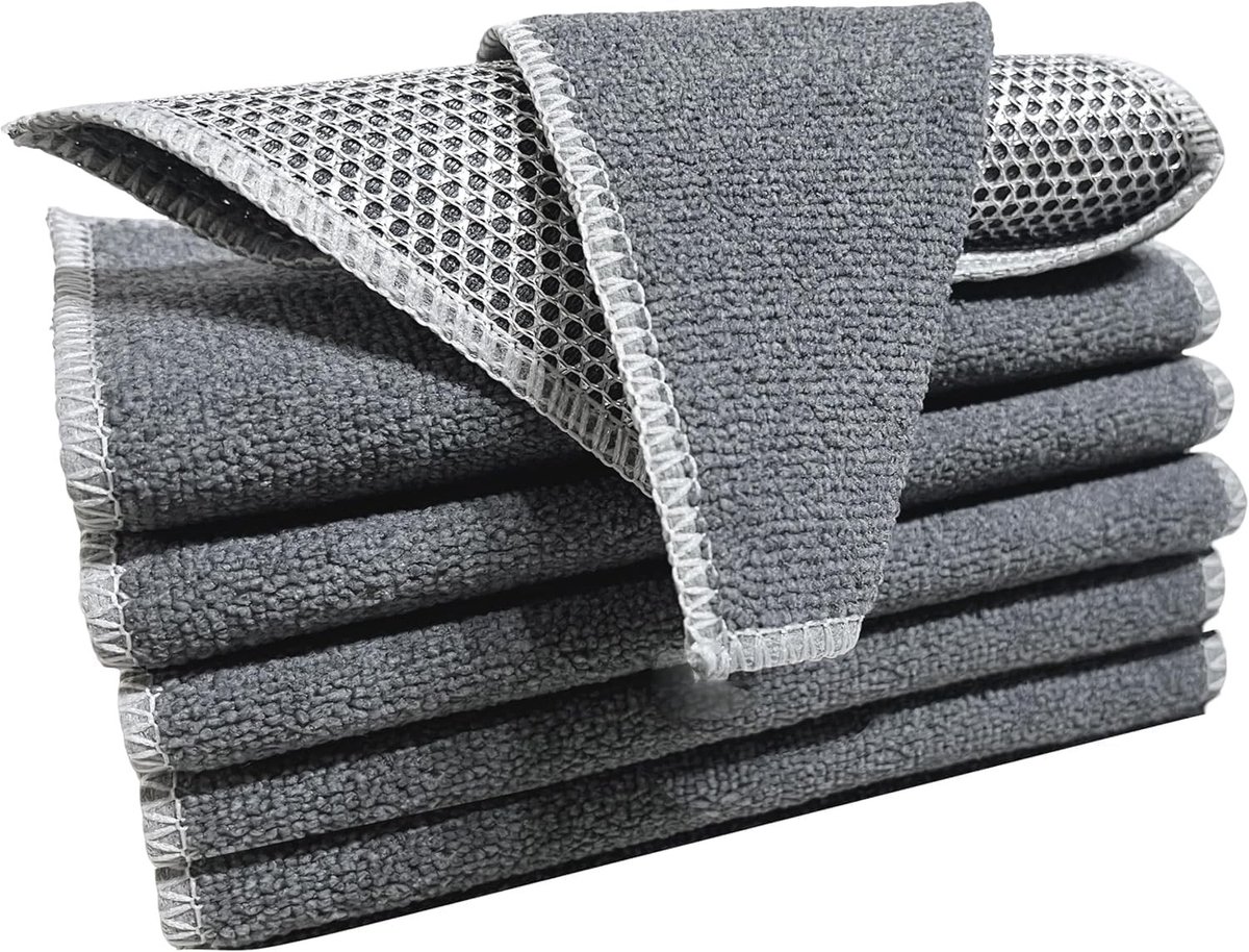Vaatdoeken Dubbelzijdig - Zilver - 20 x 20 cm - Koraalfleece met Zilvervezel - Voor Keuken en Huishouden