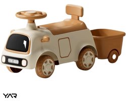 YAR Retro Loopauto - Loopwagen voor Jongens & Meisjes - 1-3 jaar - Duurzaam en Veilig - Stimuleert Motorische Vaardigheden - Bruin/Wit
