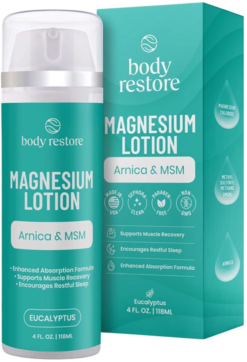 Body Restore Magnesium Crème Eucalyptus 118 ml - Magnesiumchloride Body Lotion - Met Menthol, Aloë Vera & Eucalyptusolie - Verkoelende Lichaamscrème