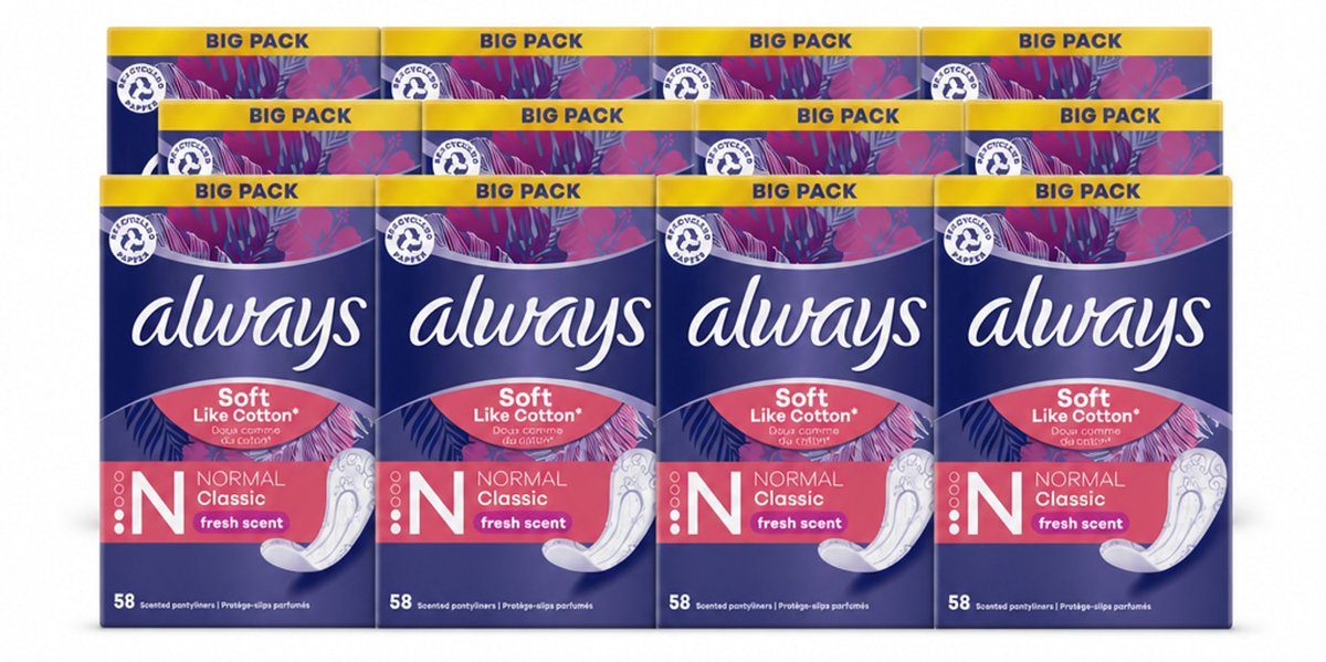 12 x Always - Inlegkruisjes - Normal - Fresh - Voordeelverpakking - Voordeelverpakking - 12 stuks