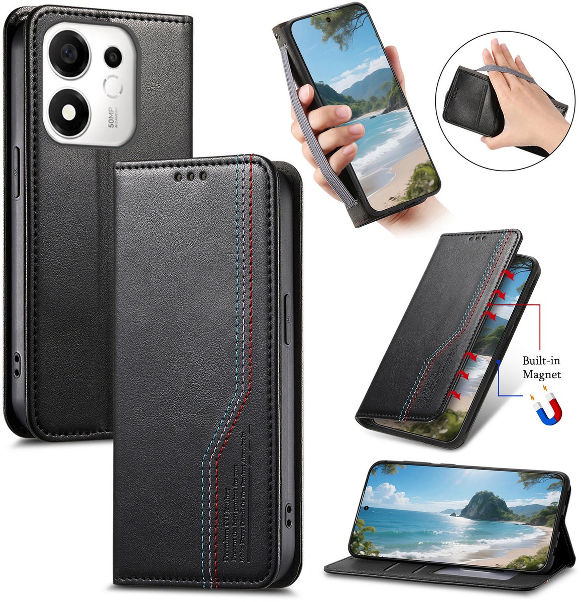 Praktische en Stijlvolle PU Leren Portemonnee Hoes voor Honor 600 Smart _ Zwart