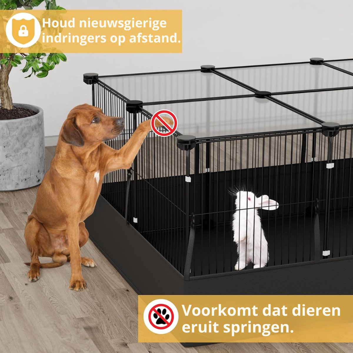 VH Supplies®Konijnenhok Binnen - Konijnenren - Dierenverblijf - Zwart - 122 x 60 x 40 cm thumbnail 4