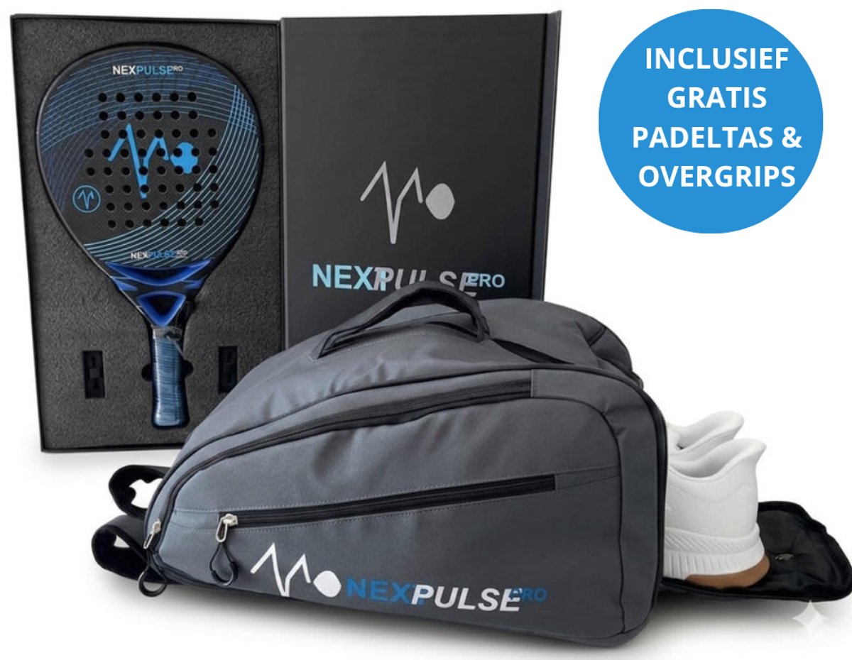 NextPulse Pro Kinetic Flow - 18K Carbon - Padel Racket Advanced Power (Tear) - Set met Luxe Thermische Padeltas, Luxe Verpakking & 2 Overgrips - 365g