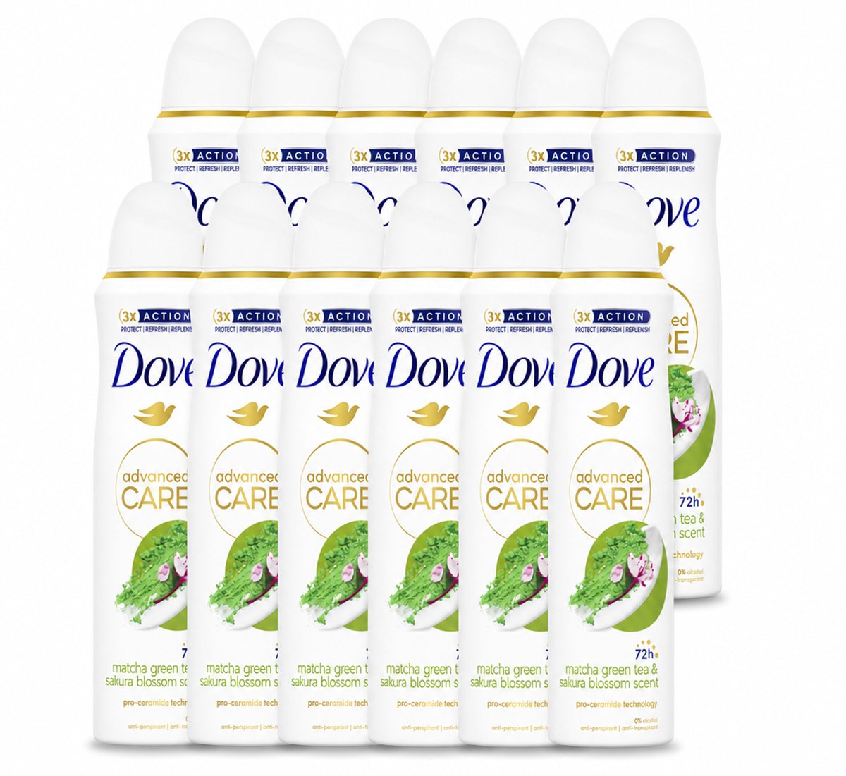 12 x Dove Deodorant Spray - Matcha & Sakura - 150 ml - Voordeelverpakking - 12 stuks