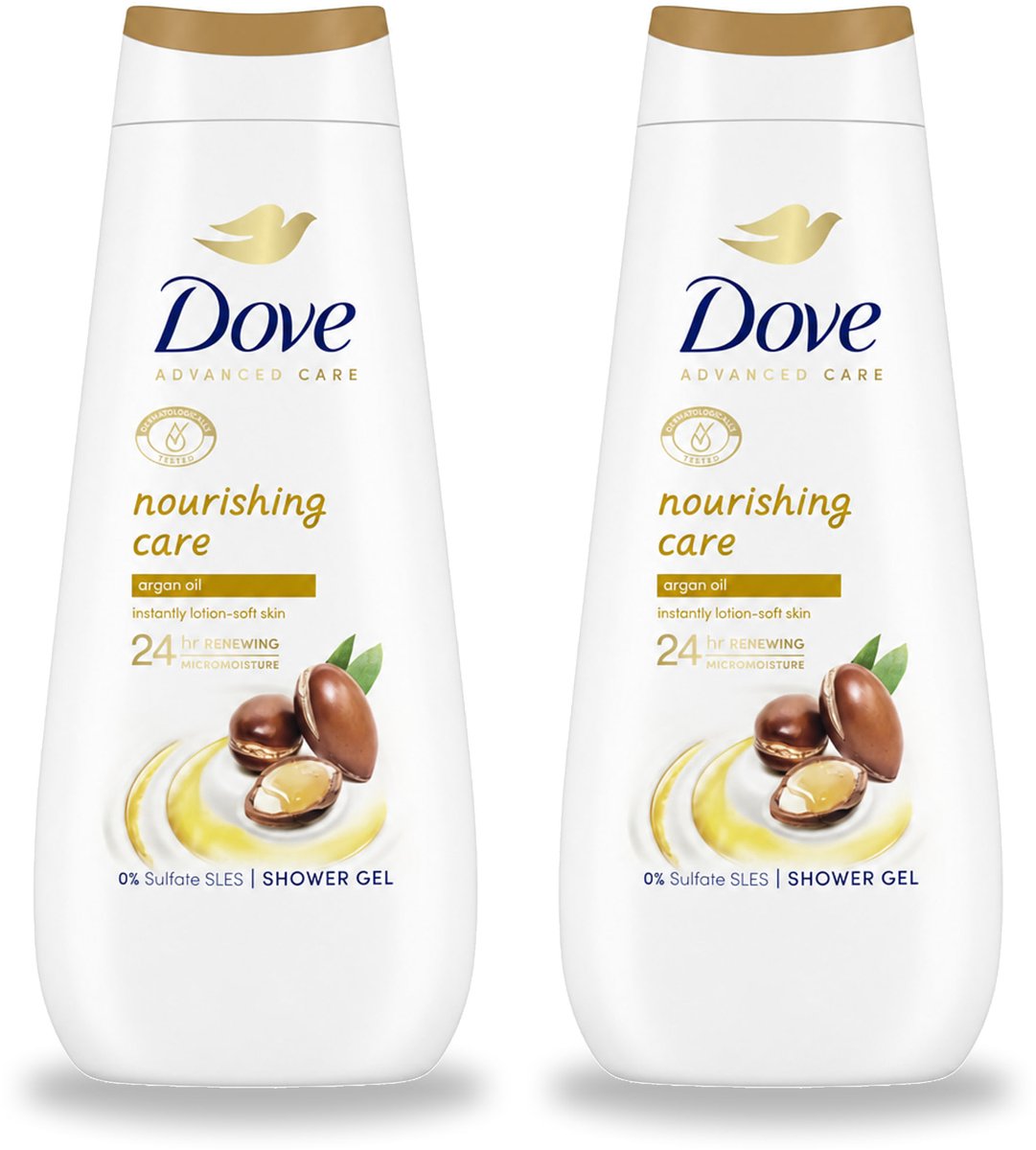 2 x Dove Douchecrème - Nourishing Care - Arganolie - 400 ml - Voordeelverpakking - 2 stuks