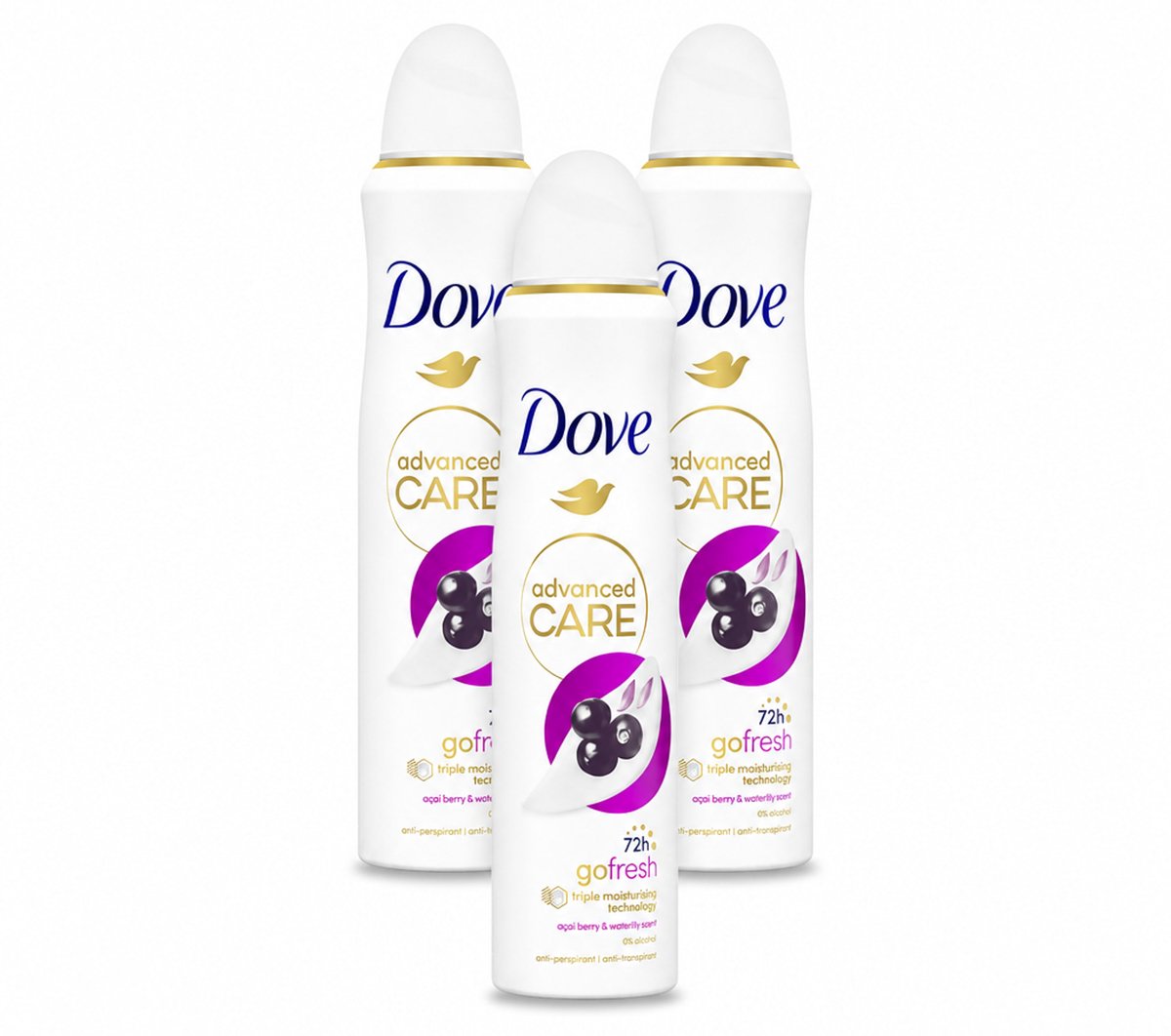 3 x Dove – Deodorant Spray – Acai Berry & Waterlily – 150 ml - Bulkverpakking - 3 stuks