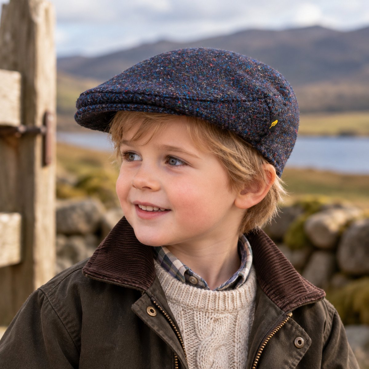 Hatman of Ireland Kids Tweed Flat Cap Navy Large (53-56cm)