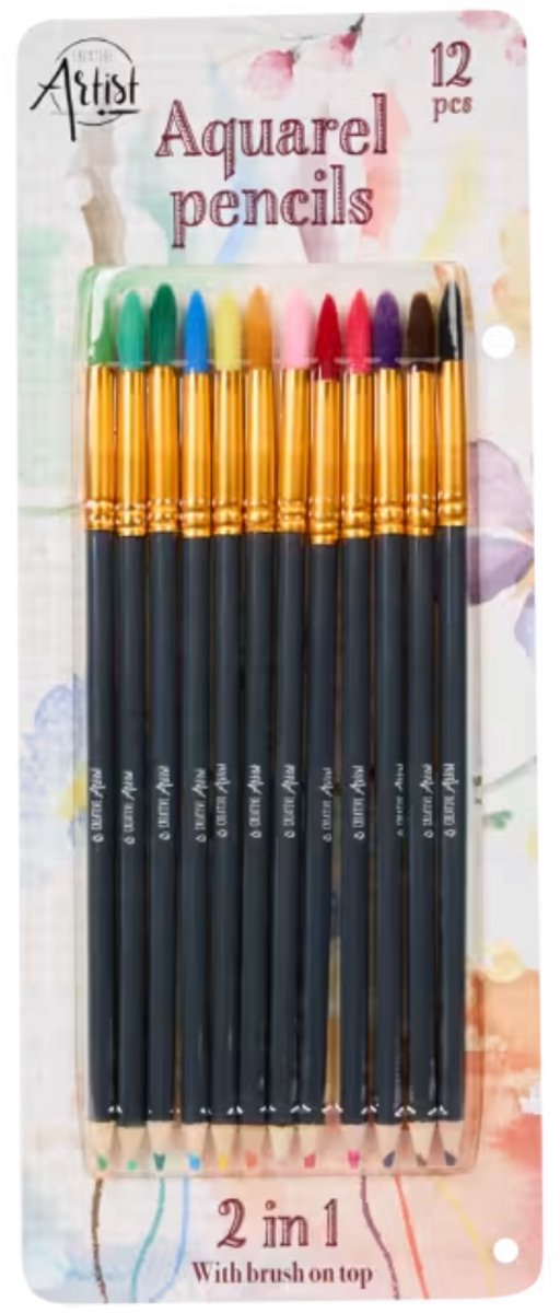 Aquarel penselen 2 in 1 - 12 stuks