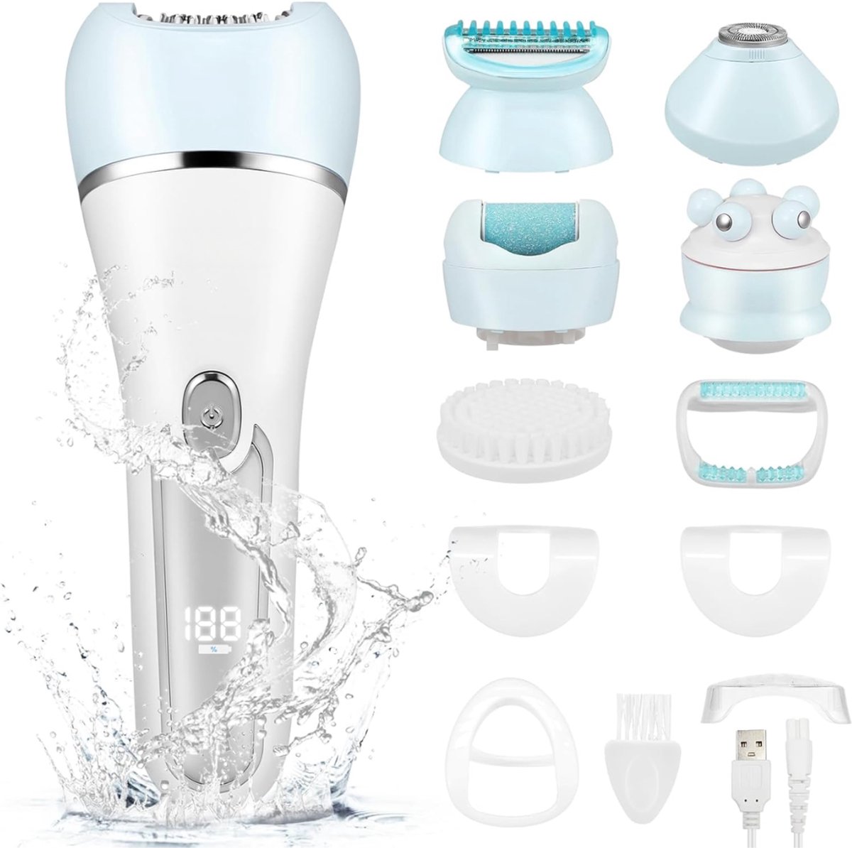 SNJY® Epilator - Gezichtsepilator Vrouw - Epilator Gezicht - 6-in-1 Epilatorset - Wit/Blauw