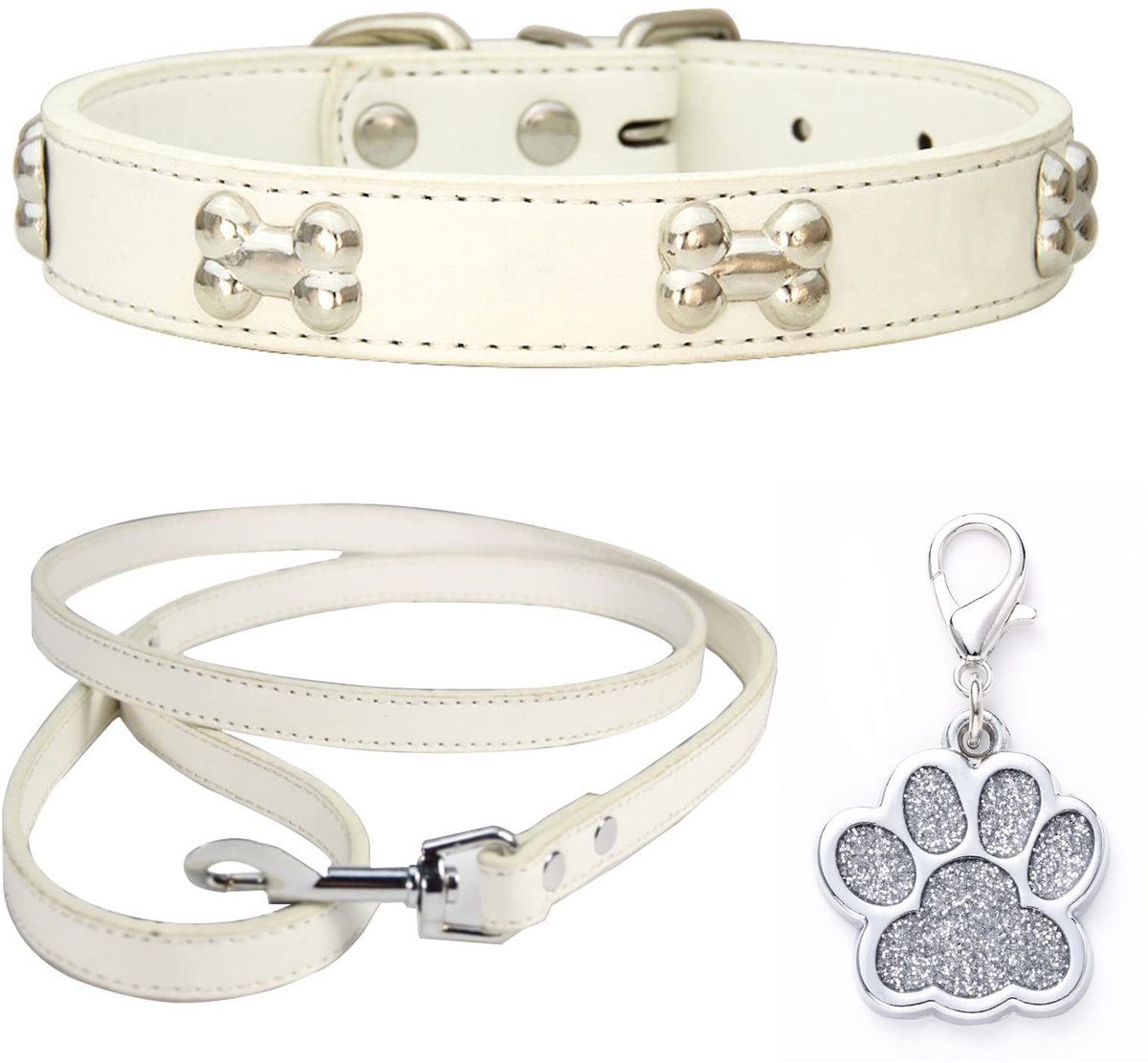 Elzusha - Hondenhalsband en Leash Set - Wit XS