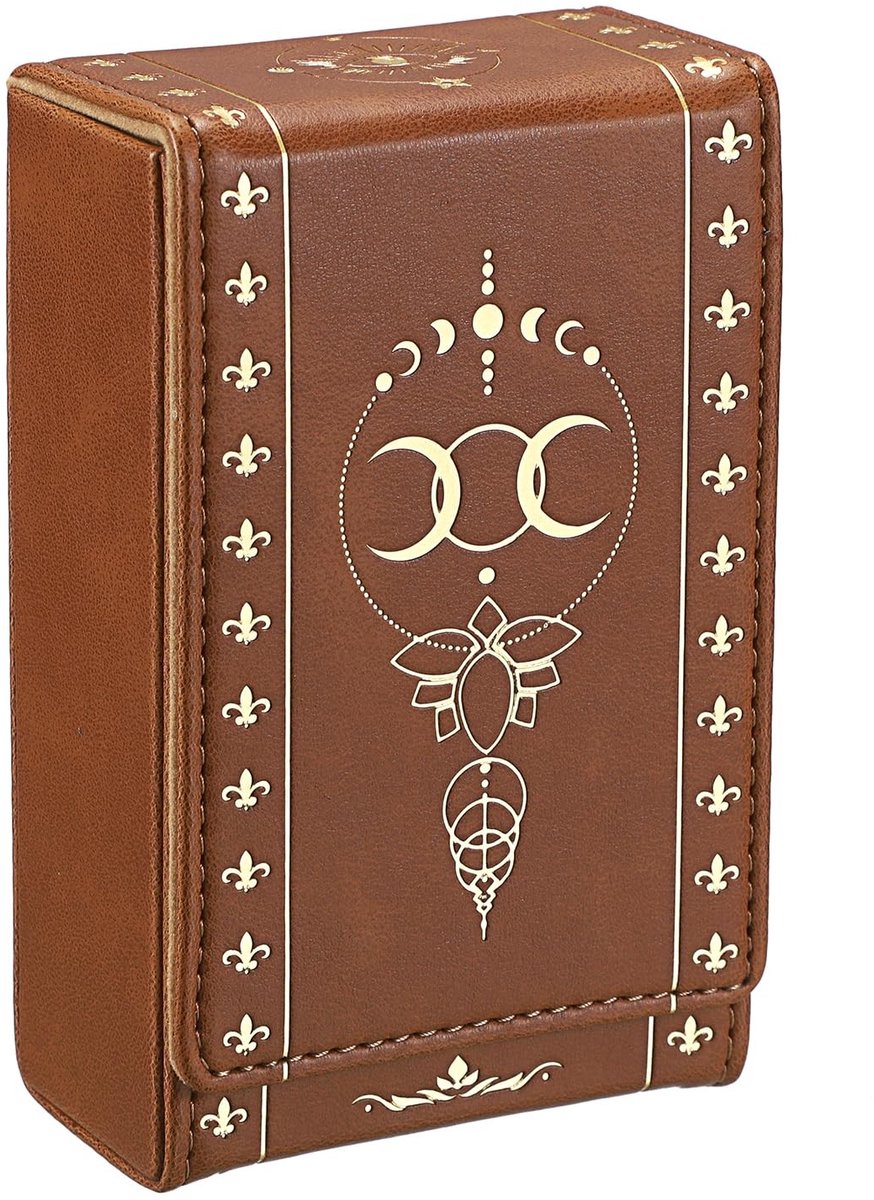 Elzusha - Opbergdoos voor Tarotkaarten - Bruin met Goud - PU Leer