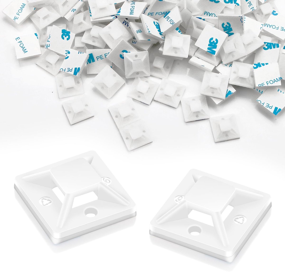Elzusha - 240 Stuks Zelfklevende Basis voor Kabelbinders - 20x20mm - Wit