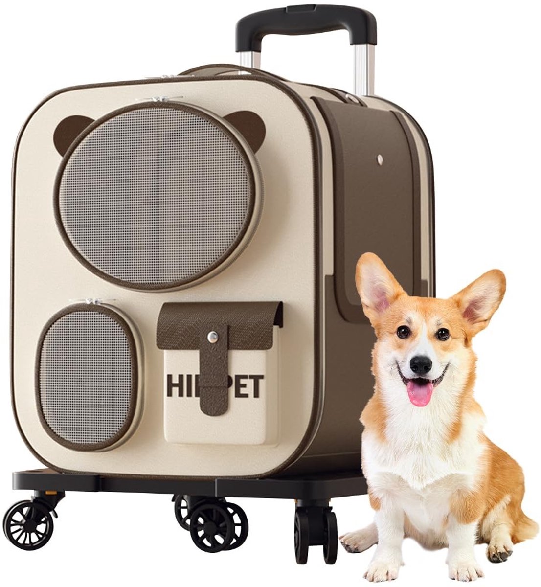 Elzusha - Dierenrugzak met Wielen - Comfortabel voor Katten en Honden - Bruin