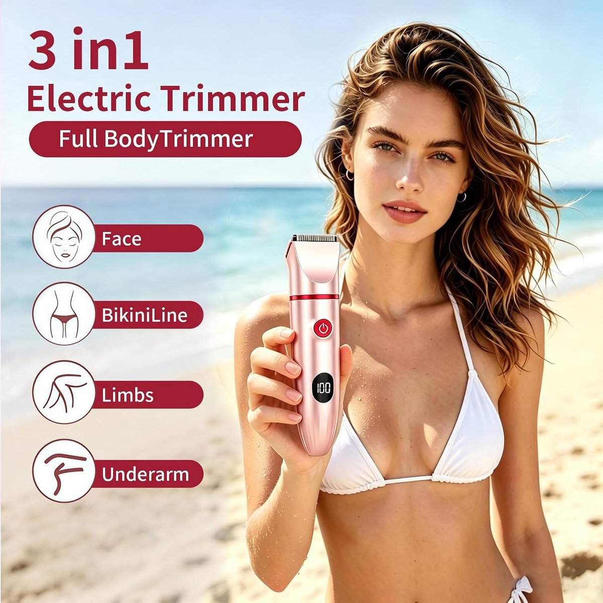Elektrisch Scheerapparaat voor Dames - Roze - 3-in-1 Ontharingsapparaat - Waterdicht en Oplaadbaar - Voor Gevoelige Huid