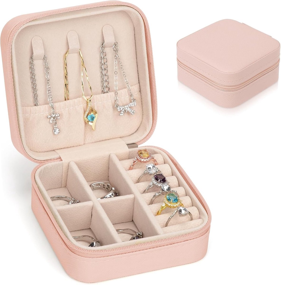 Elzusha - Sieradenbox voor Vrouwen - Klein PU Leer - Roze