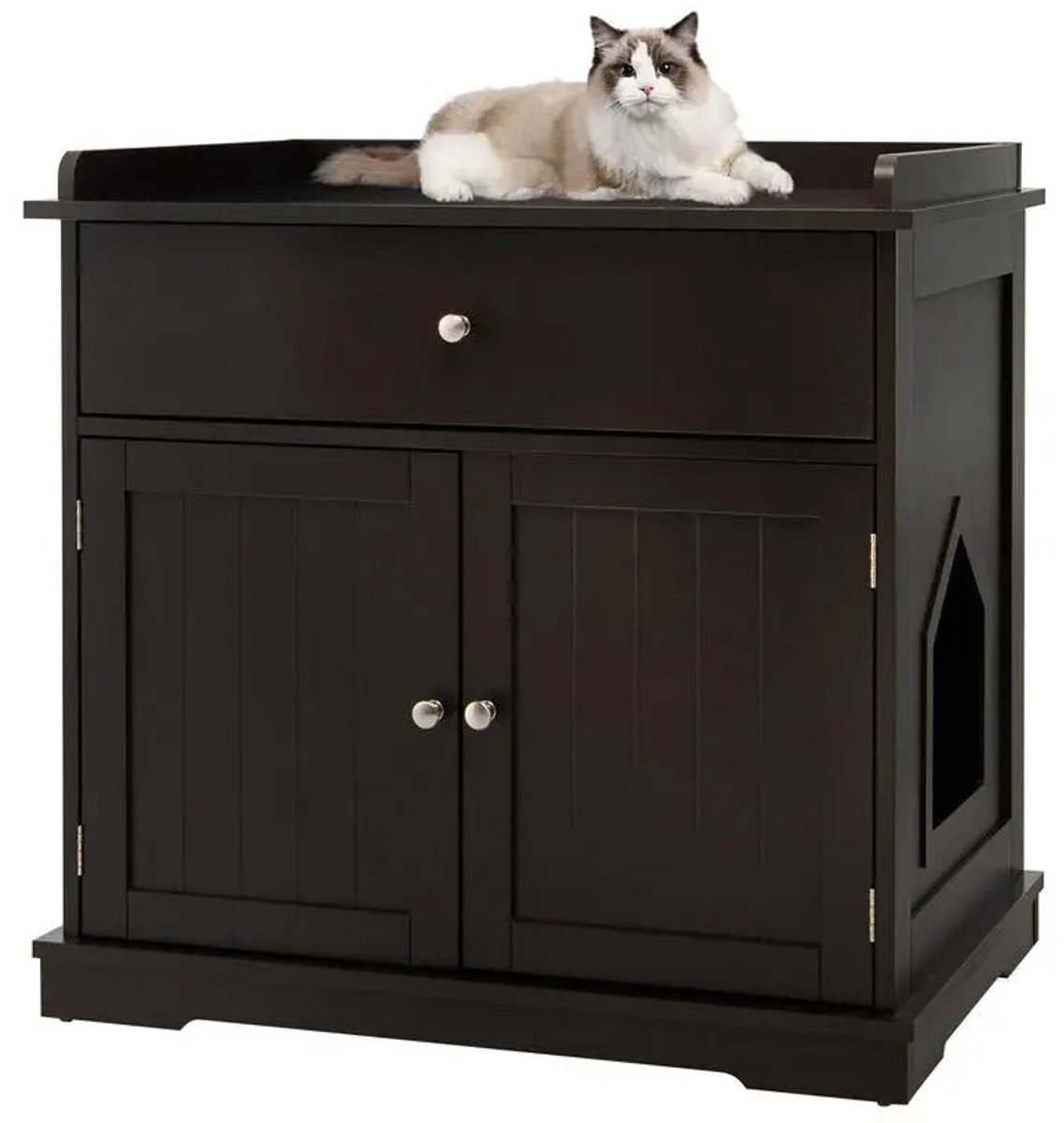 Emvae Kattenbak Kast - Kattenbak meubel - Kattenbak ombouw - Met Lade en 2 Deuren - 76,2 x 53,3 x 73,7 cm - MDF - Bruin