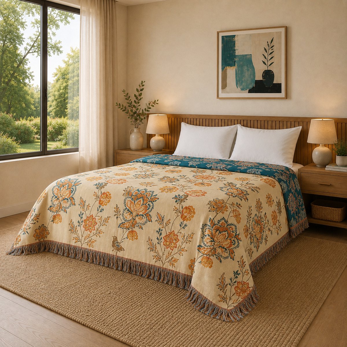 TRANKIELO® - Boho sprei 100% katoen – Dubbelzijdige mousseline – Knuffeldeken 230x250 cm