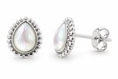 Zilveren dames oorknopjes stekers 8mm ovaal druppel met wit maansteen steentje 925 silver